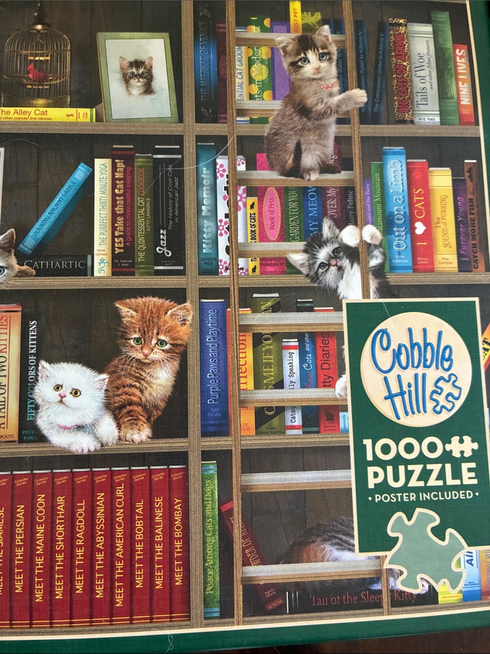 Cobble Hill Kitty Librarians 1000 Piece Cat Jigsaw Puzzle Poster Included - Picture 2 of 7